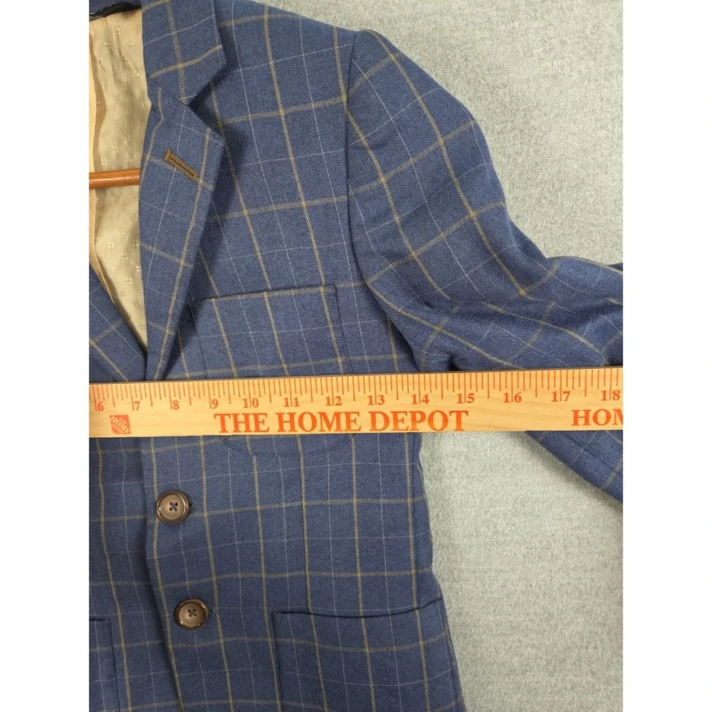 Leo & Zachary Boys 6 Suit Jacket Blazer Blue Windowpane Plaid Pocket Square